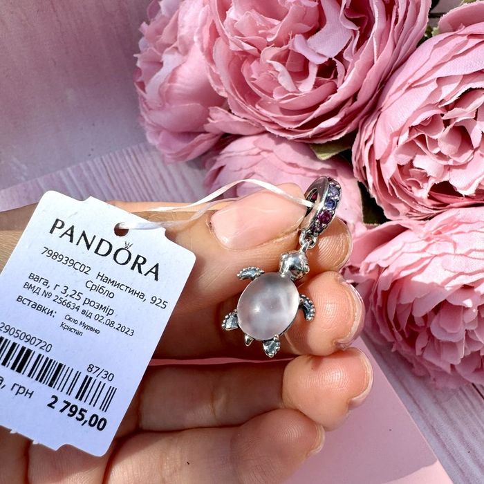 Шарм Pandora Рожева черепаха Намистина нова оригінал Підвіска срібло