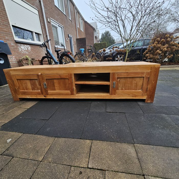 Drewniana szafka rtv 200x49x50 lity teak, styl wiejski  COUNTRY