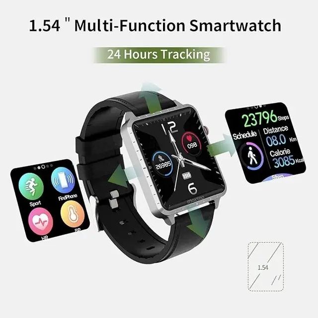 Смарт годинник Maxtop T5 у металевому корпусі, з чорним ремінцем.