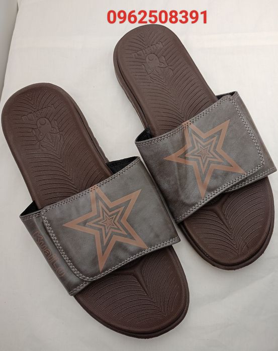 Шлепанцы мужские фирменные, коричневого цвета, на липучке