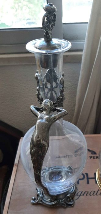 Jarra de água vintage UNICA em vidro e estanho (1820)