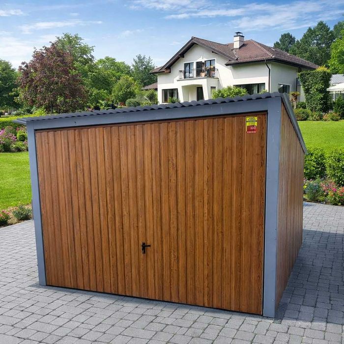 Garaż blaszany 4x5 DĄB MULTIGLOSS lub ORZECH Brama Podnoszona