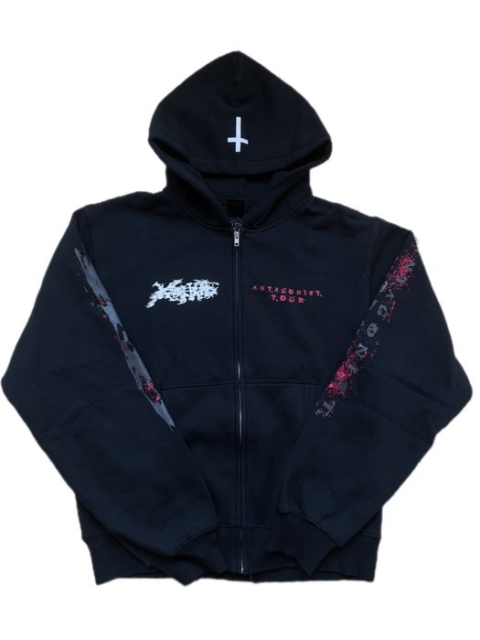 Zip Hoodie Ken Carson Upside Down Cross Antagonits2.0 Tour Merch Black