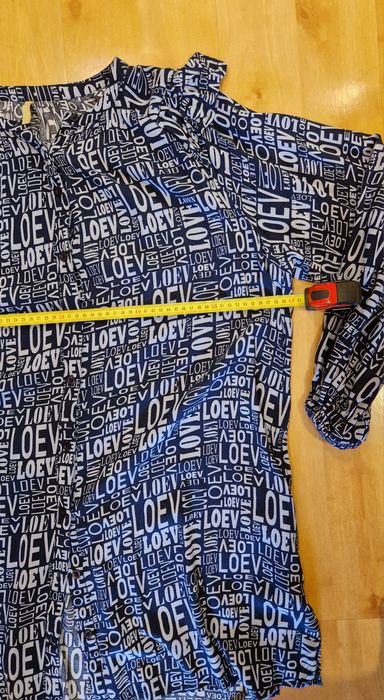Koszula tunika   XXL plus size bluzka sukienka bawełna granatowa wzór wnapisy