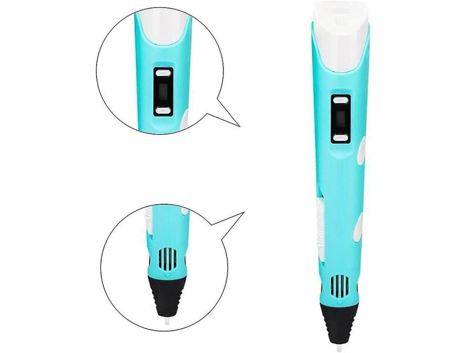 Caneta de impressão 3D c/ ecrã 1.75mm PLA/ABS (5V-USB) - azul