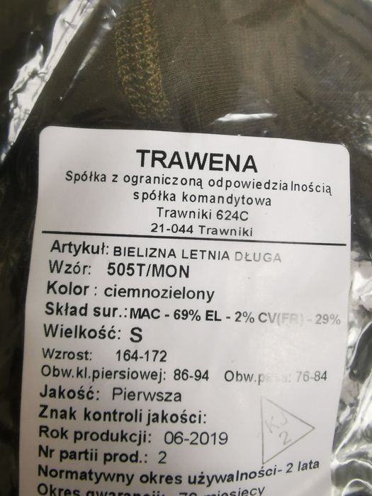 Bielizna letnia długa rozmiar S