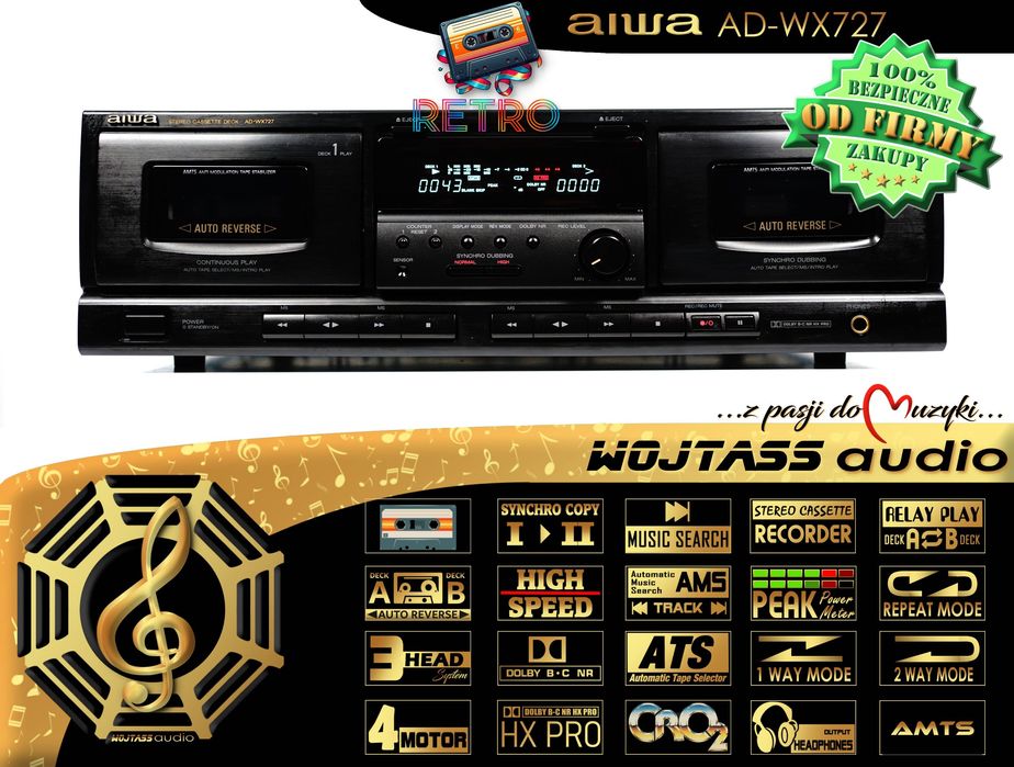 Zaawansowany magnetofon AIWA AD-WX727 XH Pro AMTS Dolby B C
