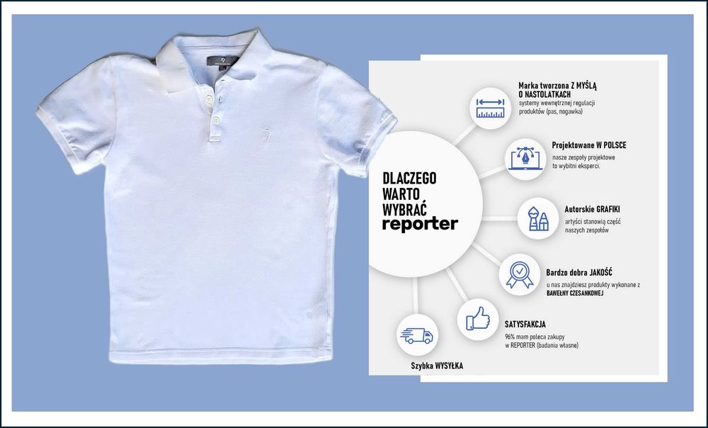 Białe polo chłopięce 140 cm wzrostu; bawełna 100%