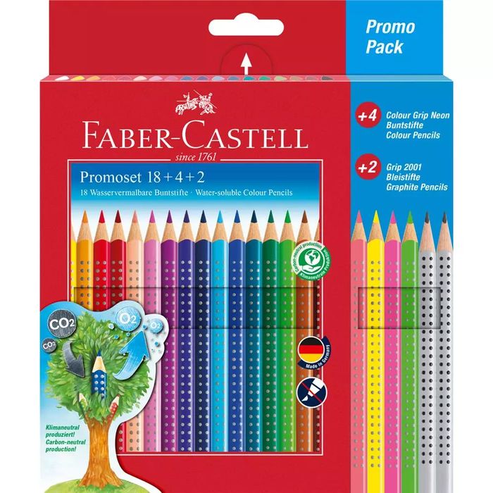 Kredki ołówkowe Faber-Castell Grip 2001 18 kolorów+4 kolory neonowe+2 ołówki. Faber Castell. Nowy Produkt