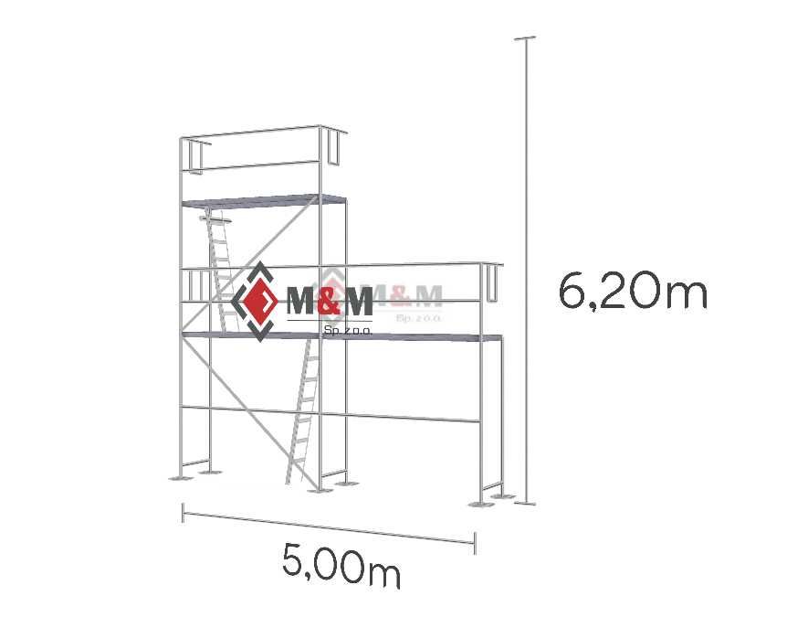 Rusztowanie 26 m2 elewacyjne na szczyt 5x6,2m Podesty stalowy 2,5m