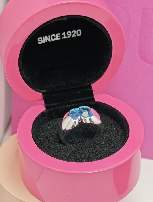 Pierścionek 16,18 z misiem srebro 925 z niebieskim spinelem