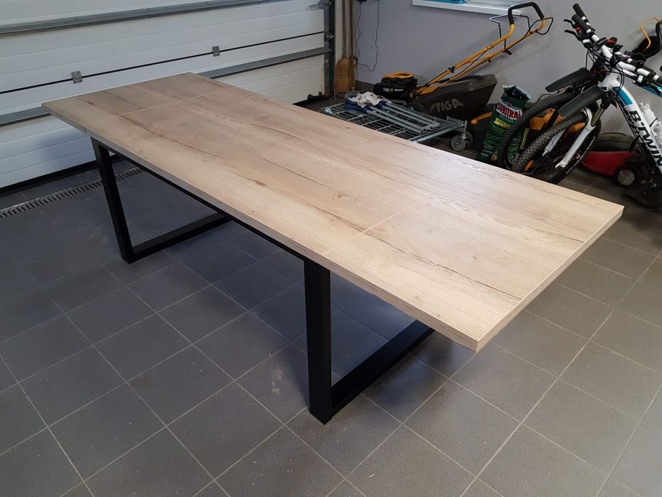 Stol industrialny loft dab halifax.160x90 rozkladany nowoczesny  metal design piekny stol do jadalni czarne nogi solidny duzy dostawki 160cmx90cm