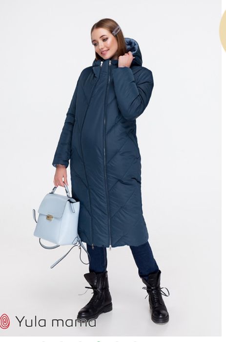 Зимове пальто-пуховик для вагітних сине/блакитне