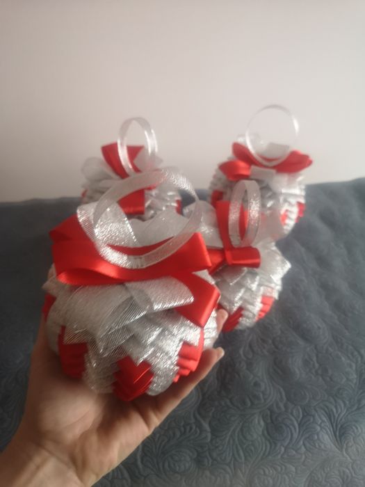 Zestaw 4 bombek ze wstążki rękodzieło