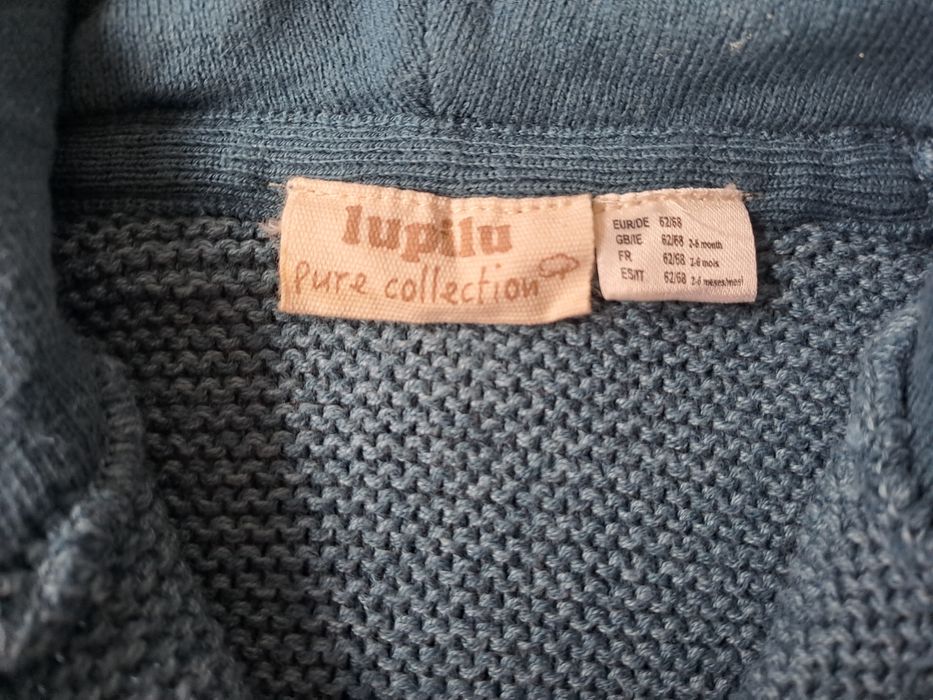 Rozpinany sweter z kapturem 62/68