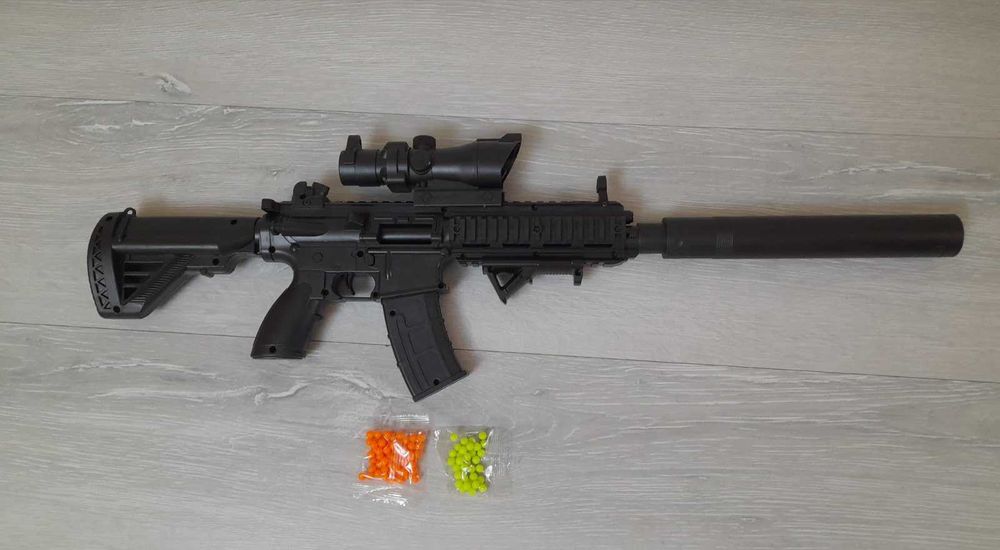 Автомат на пульках 6мм лазер БР26-1А, 65см оптика х6. детский, 4-6лет