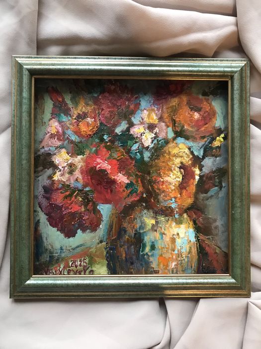 Картина маслом 20x20 см Море Лодки Маки Морской пейзаж