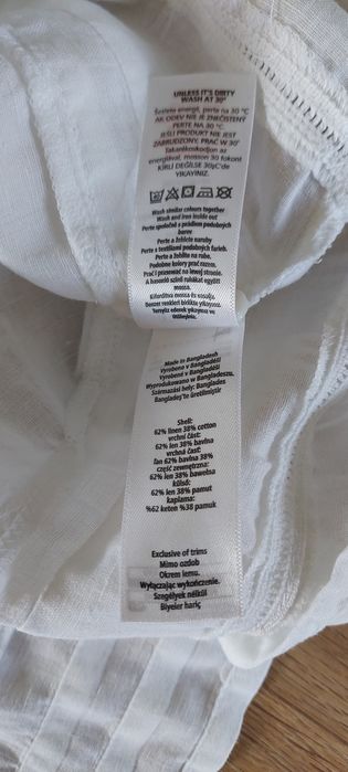 F&F r.42 biała prosta sukienka na lato, LEN+bawełna