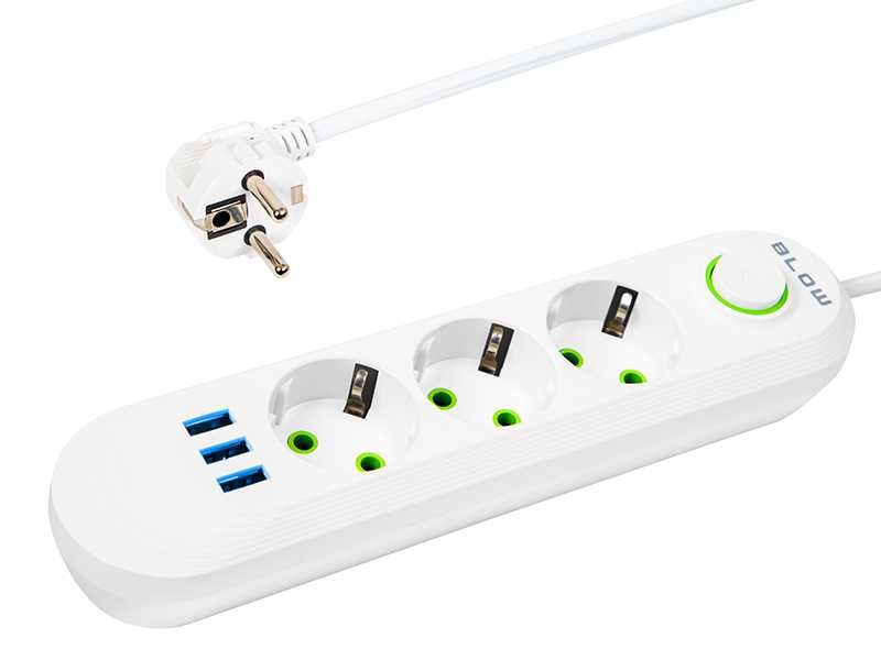 Przedłużacz sieciowy PS-320 3-Gniazda 3xUSB 2m biały 3x1mm