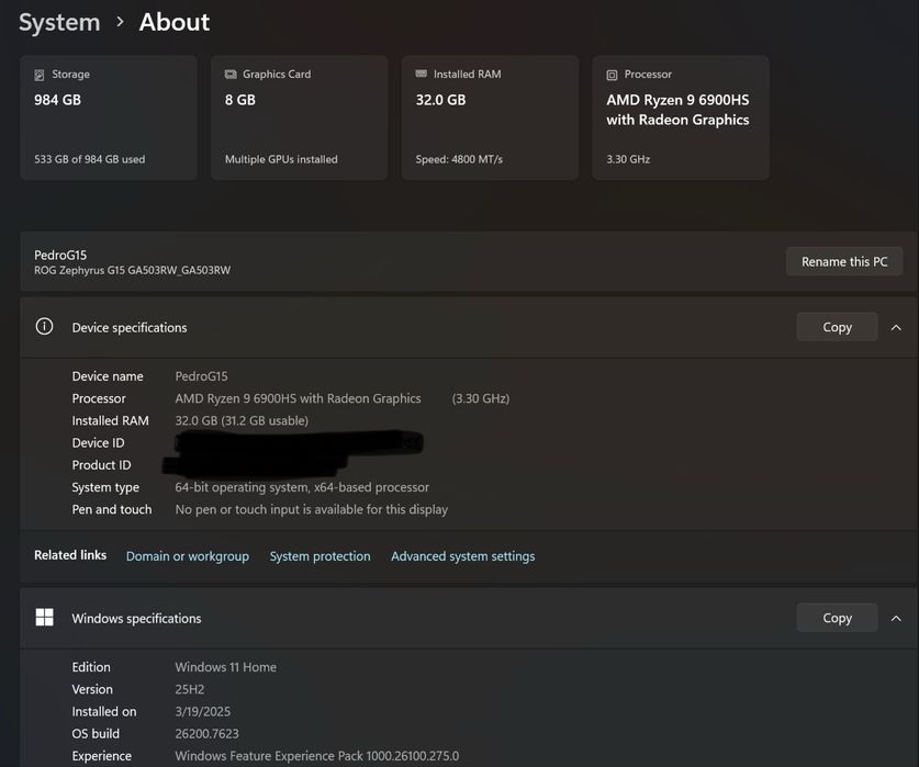 Asus ROG Zephyrus G15 | RTX 3070 Ti | 32GB Ram | Gaming - Como novo