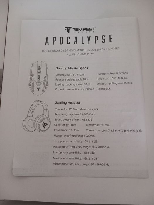 Tempest Apocalypse Combo Gaming Teclado  + Rato + Auriculares + Tapete