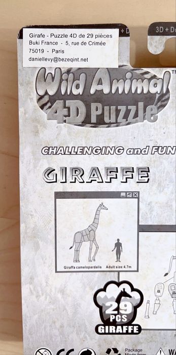 Puzzle 4 D de girafa