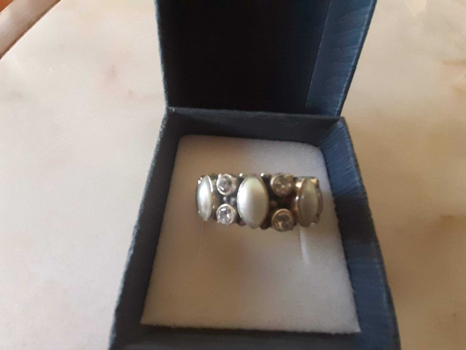Aliança/anel prata, pérola, zircónias, Nova