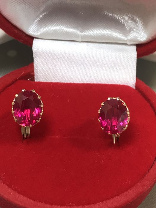 Золоті сережки з рубіном 583п. Золотые сережки СССР