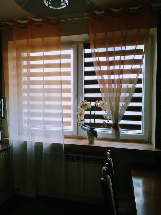 NOWOCZESNA firana komplet 2 sztuki biel pomarańcz salon kuchnia pokój