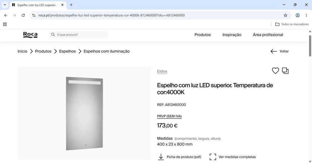 Espelho Roca com LED - Novo / Selado