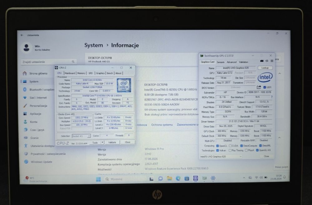 HP ProBook 440 G5 14" Intel i5 8250U Intel UHD 620 8GB DDR4 256GB SSD