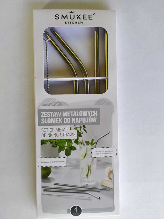 Zestaw Metalowych Słomek Do Napojów 4 szt SREBRNE