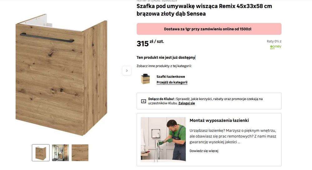 Sama szafką Leroy Merlin Sensea pod umywalkę- złożona