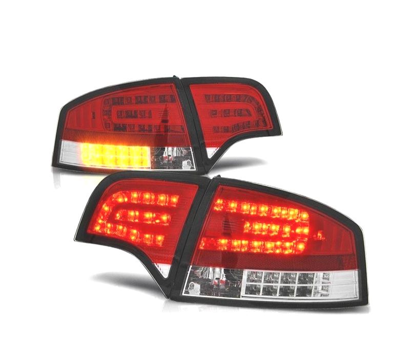 FAROLINS TRASEIROS LED AUDI A4 B7 SEDAN 05-08 VERMELHO CROMADO