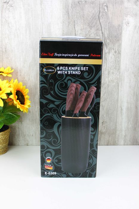 Zestaw noży kuchennych 6 el. – stal nierdzewna, blok z ostrzałką 6309