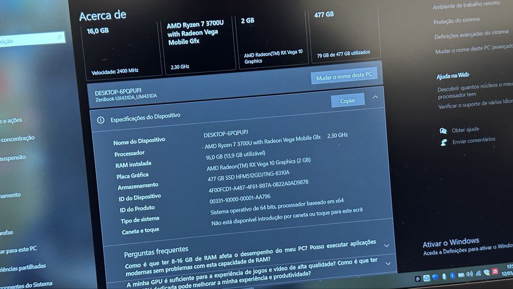 Asus Zenbook UM435D Ryzen 7 SSD