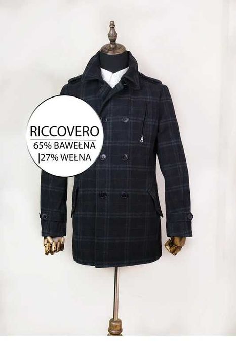 Płaszcz męski krata wełna wełniany Riccovero 52 L