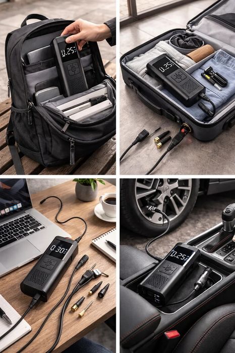 Портативний автомобильный компресор Wireless Pump 12В ST5509D ∙ Павербанк. Оплата при получении