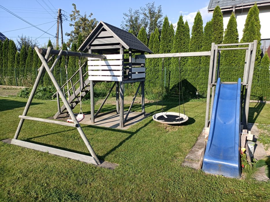Domek ogrodowy dla dzieci, zjeżdżalnia, huśtawki