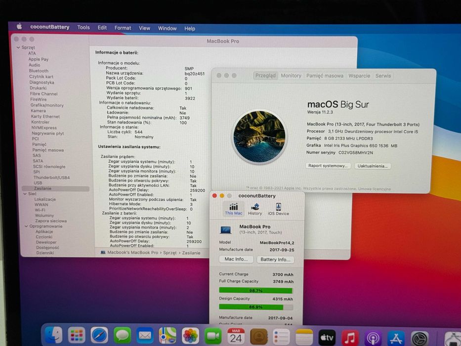 MacBook Pro 13 2017 TouchBar - i5 8GB/256GB 87% Baterii - Gwarancja -