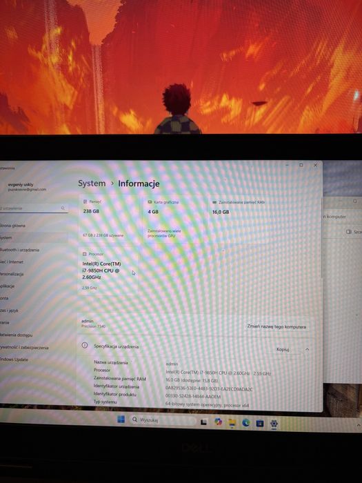 Laptop dell precision 7540 i7 9850h 16gb ram 256gb ssd