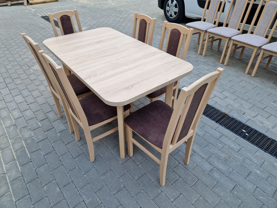 Nowe : Stół + 6 krzeseł,  sonoma + braz , dostawa PL