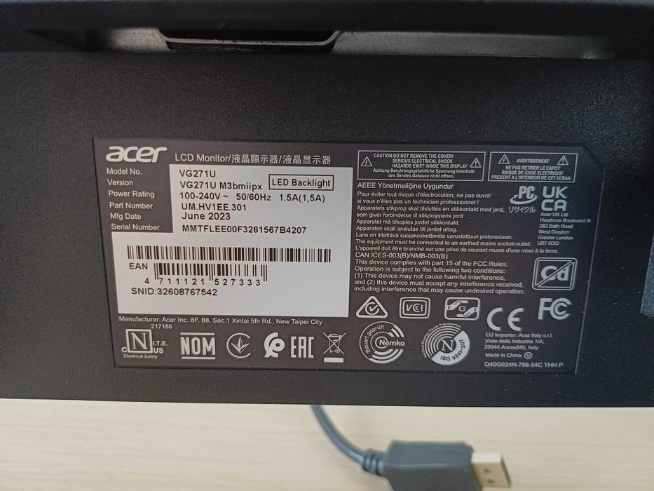 Monitor 27" 2K 180Hz Acer Nitro VG271UM3BMIIPX