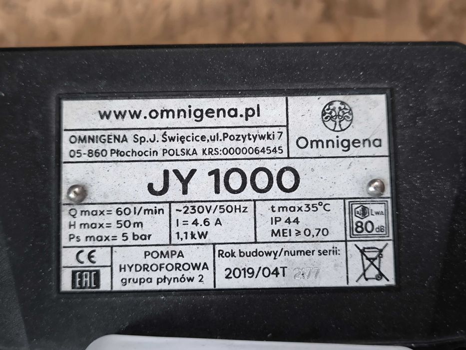 Sprzedam: POMPA hydroforowa do studni OMNIGENA JY 1000