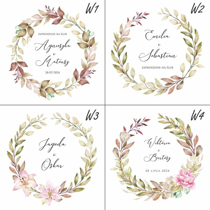 Zaproszenia kwadratowe na ślub wesele komunię roczek chrzest