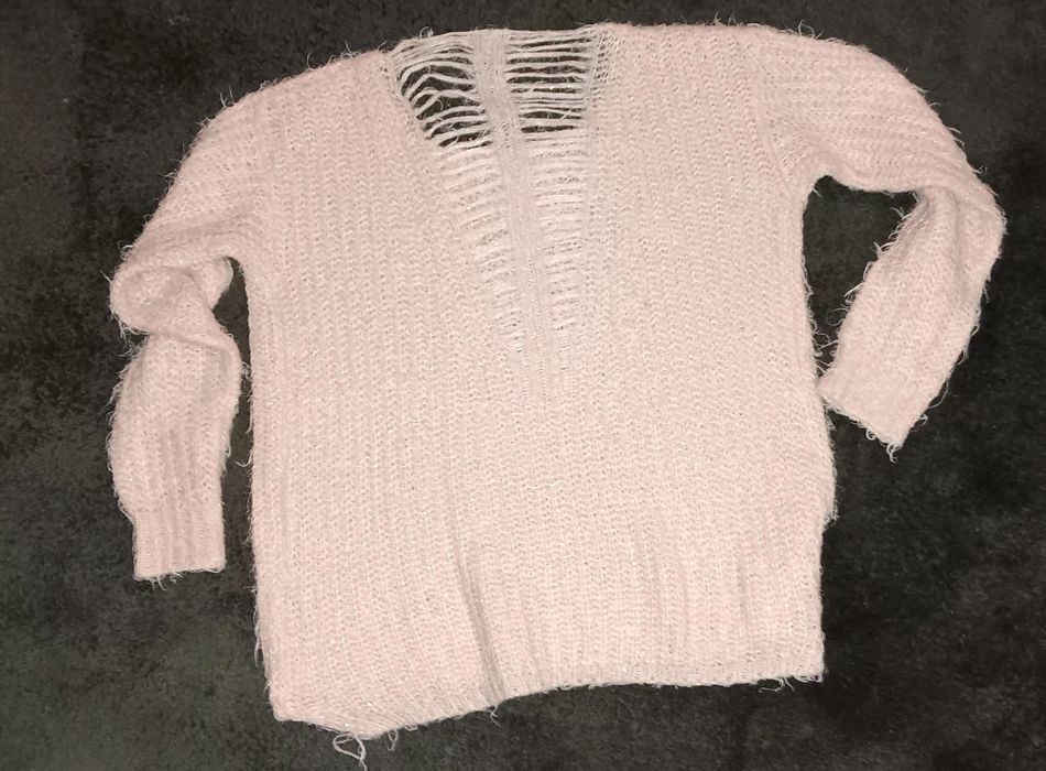 Camisola com lã rosa claro