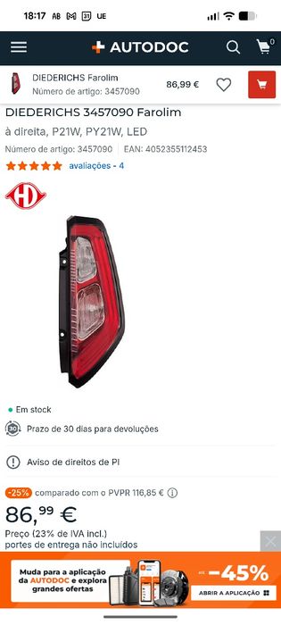 Farolim Punto Traseira Direita LED
