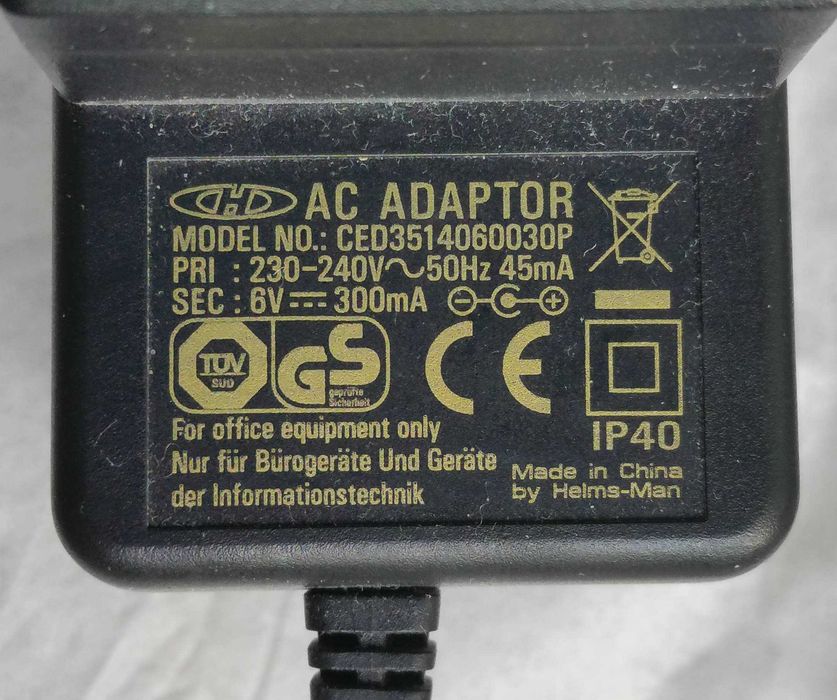 Zasilacz AC ADAPTOR  230-240V 50Hz 45mA 6V 300mA