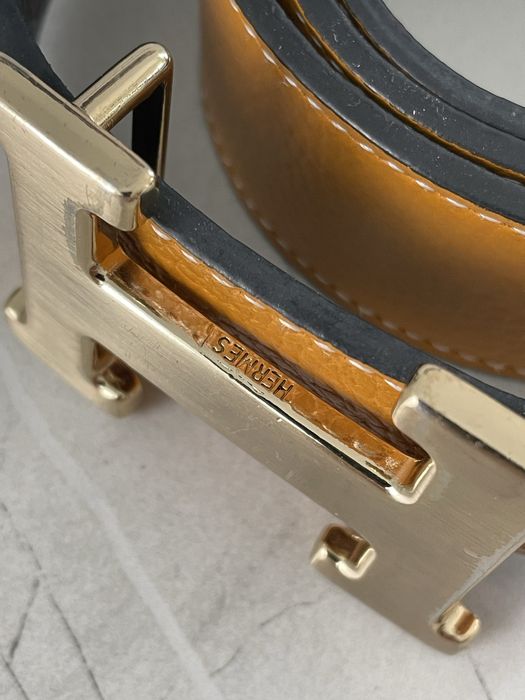 Skórzany pasek dwustronny klamra H  modny