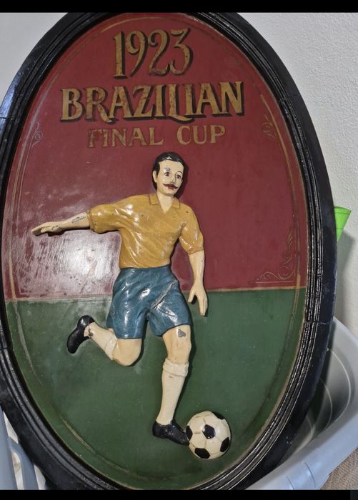 Quadro Vintage Futebol "1923 Brazilian Final Cup" em Relevo – Decoração Colecionável